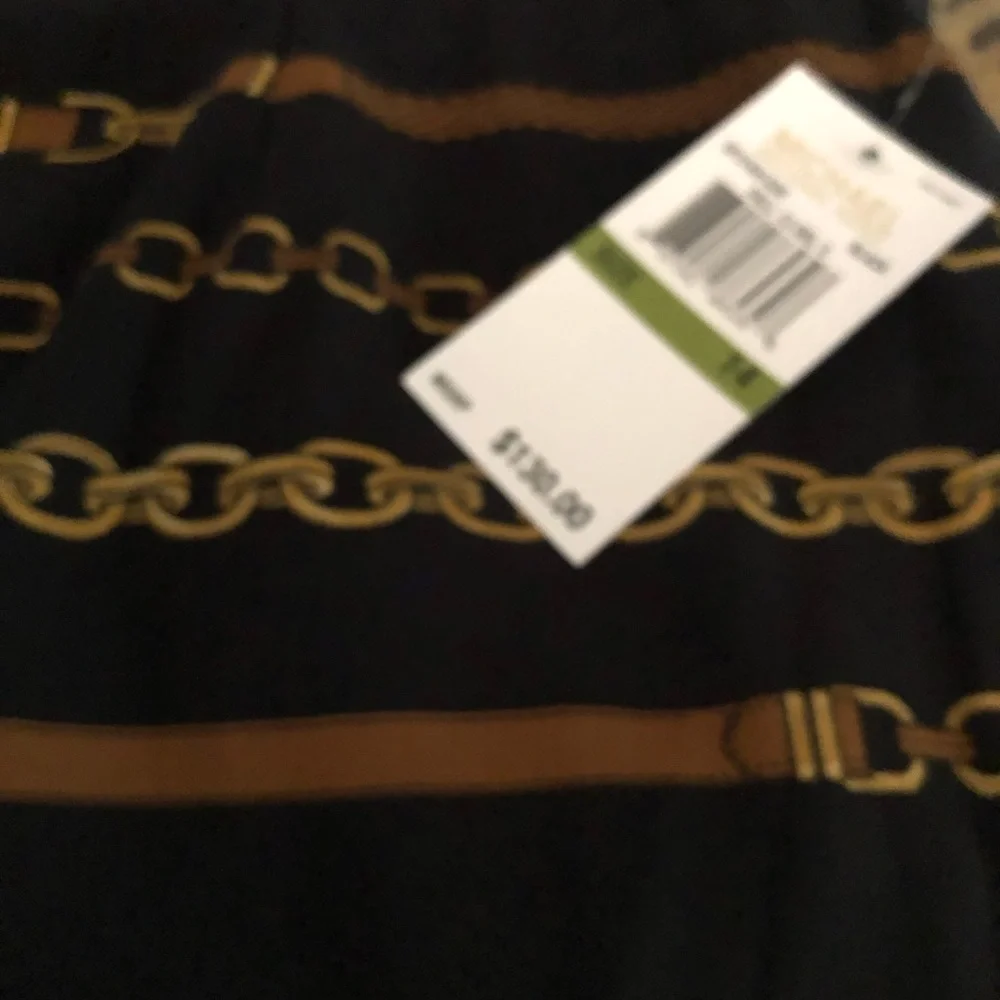 Micheal Kors size 14 black chain print skirt with self belt NWT